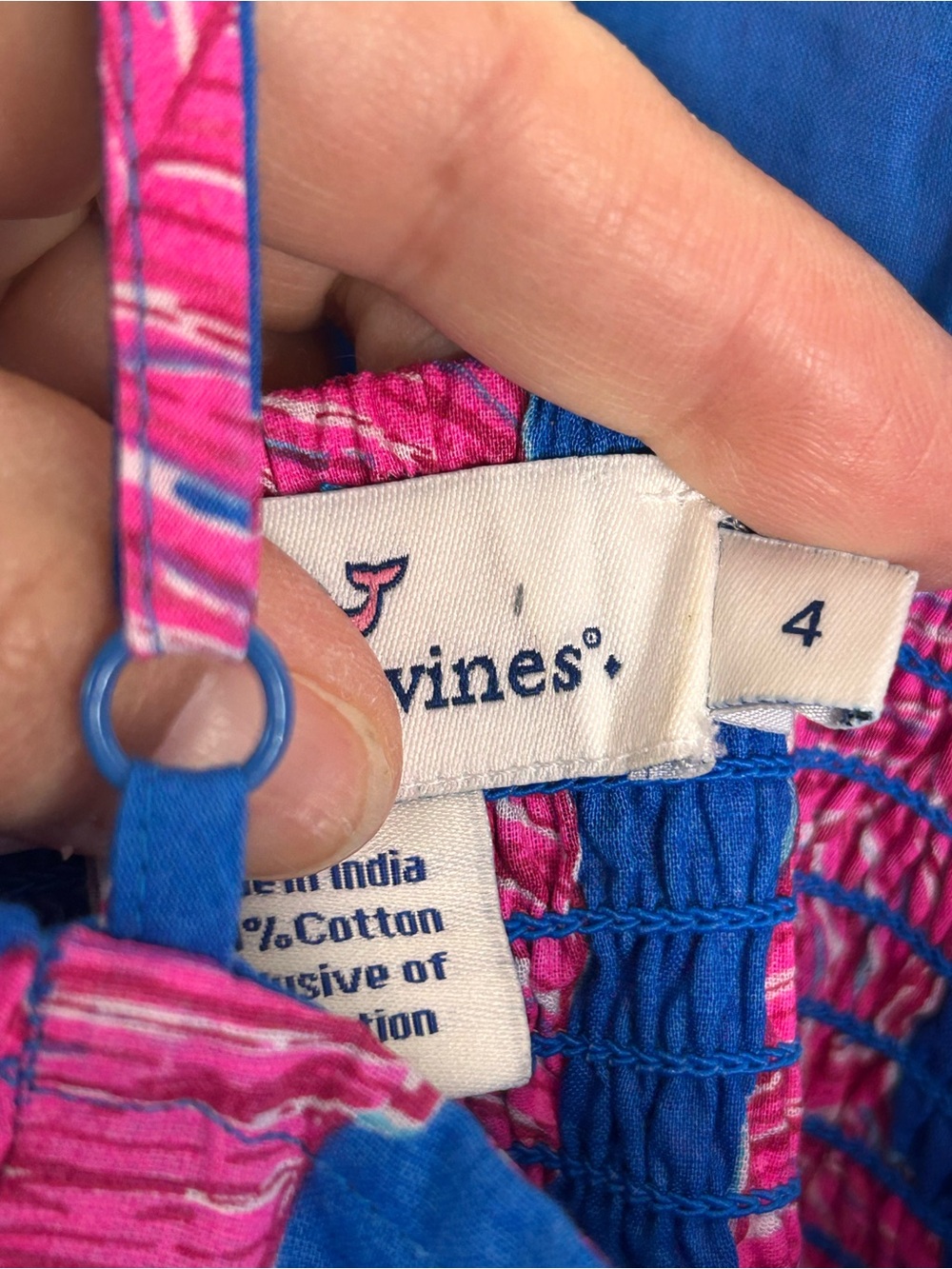 Vineyard Vines Palm Print Maxi Dress Sz 4 Blue Pink Strappy Tropical Boho Summer - Picture 6 of 9